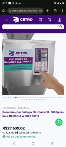 Dosadora com Balança Eletrônica 10 - 1000g em Inox