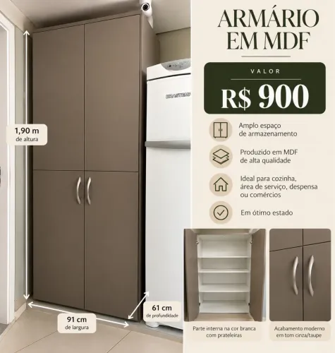 Título: Armário em MDF Cinza/Taupe com Prateleiras - Grande