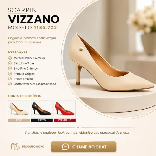 Scarpin Vizzano Original salto médio baixo Bege, Preto e Vermelho confortável pelica fosco