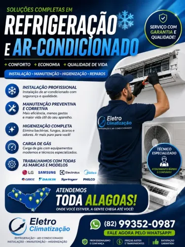 Instalação e manutenção em aparelhos de ar condicionado, e higienização de estofados
