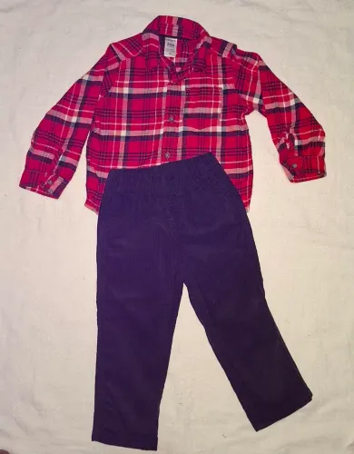 Conjunto Carter's Camisa xadrez e calça preta cotelê 24 meses 