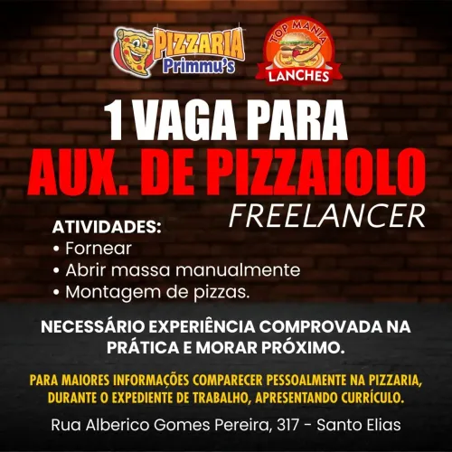 Vaga para auxiliar de pizzaiolo com experiência