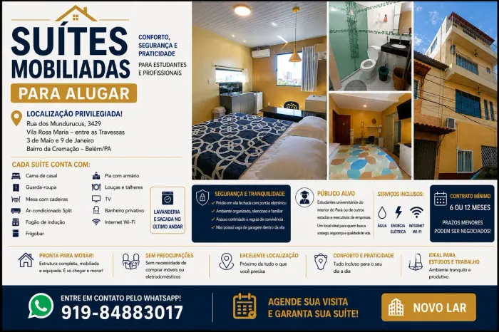 SUÍTES MOBILIADAS PARA ALUGAR EM BELÉM - CREMAÇÃO<br>Us abdômen total <br>Us mama <br>Mapa 24 horas
