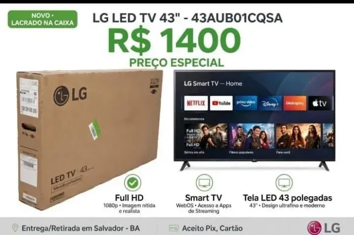 TV LG 43\" LED - 43AUB01CQSA - NOVA (Lacrado, sem nota) <br><br>LACRADA NA CAIXA