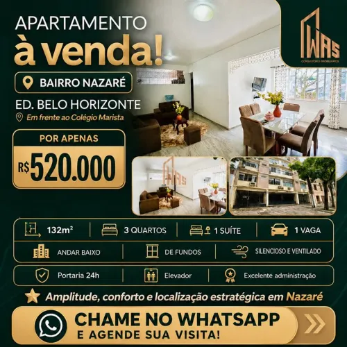 Apartamento à venda na Nazaré com 132m², 3 Quartos(1 Suíte) - ED. Belo Horizonte