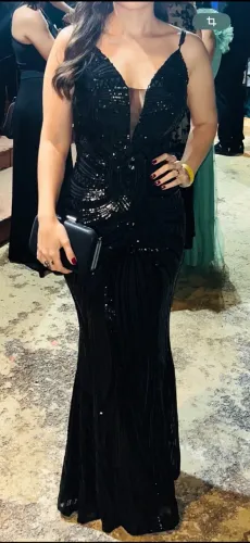 Vestido preto paetê brilho festa formatura