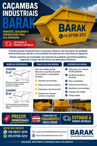 Caçambas Estacionárias 1m3, 4m3, 5m3