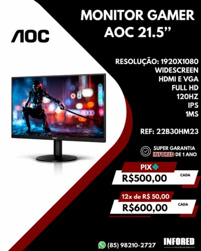 Monitor Gamer AOC 21,5" Full HD 120Hz IPS