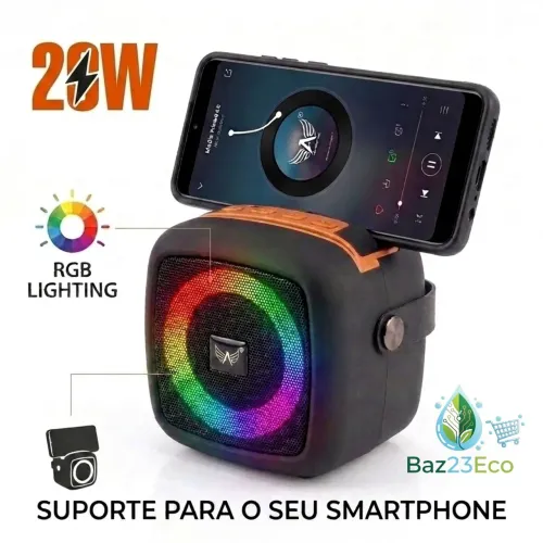 Caixa de som Portátil Bluetooth com Bateria e suporte para Smartphone