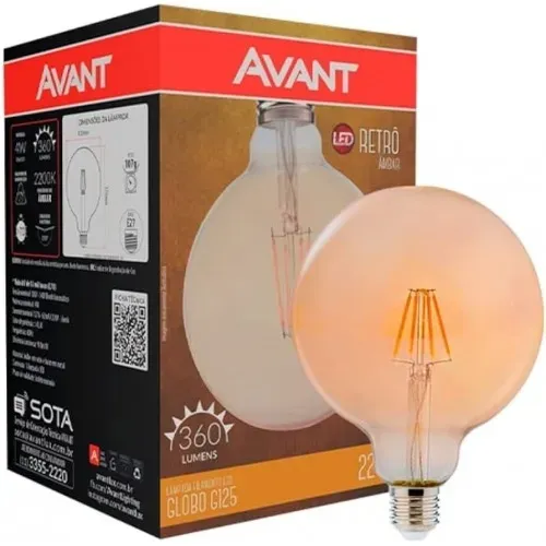 LED RETRO GLOBO G125 E27 AMBAR2200K 4W BIVOLT