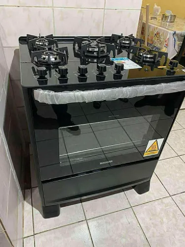 FOGÃO SUGGAR BEST GLASS 5 BOCAS TRIPLA CHAMAS PRETO NOVO