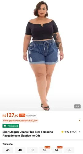 Short Jogger plus size numeração 50