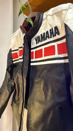 jaqueta de couro legítimo yamaha moto p