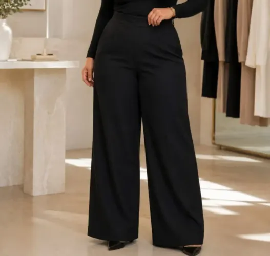 Calça Alfaiataria Pantalona Plus Size Wide Leg