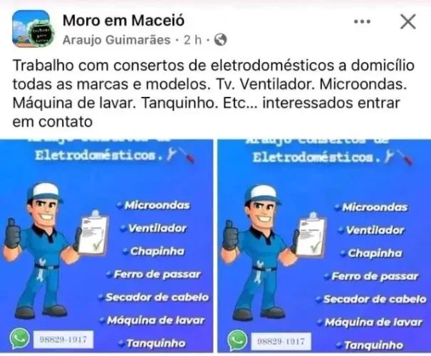 Conserto de eletrodomésticos domiciliar 