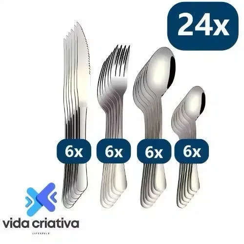 24 Peças Talheres De Aço Inox Faca Garfo Colher De Sobremesa *Promoção*