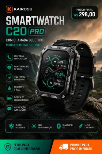 Smartwatch C20 Pro Inteligente | Design Militar, Bluetooth e Alta Performance
