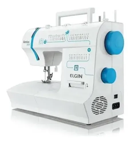 Máquina de Costura Genius Plus Elgin Portátil 31 pontos Agulha Dulpa Branco e Azul 220v 