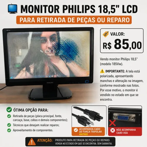 ? Monitor Philips 18,5" LCD - Para Retirada de Peças ou Reparo