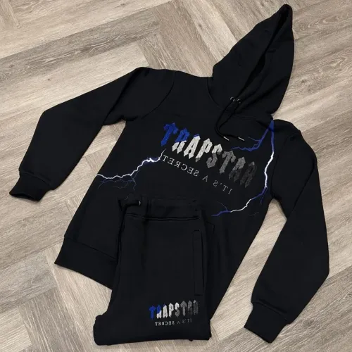 conjunto moletom trapstar blue lightning raio trovão azul preto calça blusa jaqueta casaco