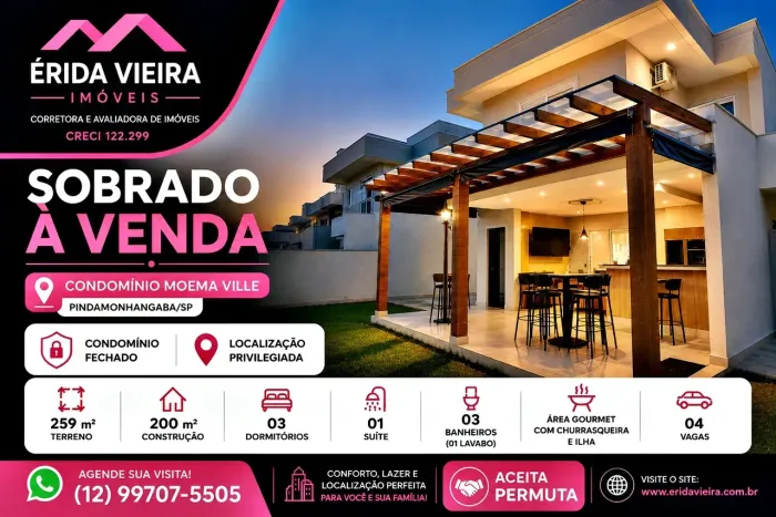 Sobrado à venda no Condomínio Moema Ville em Pindamonhangaba/SP.