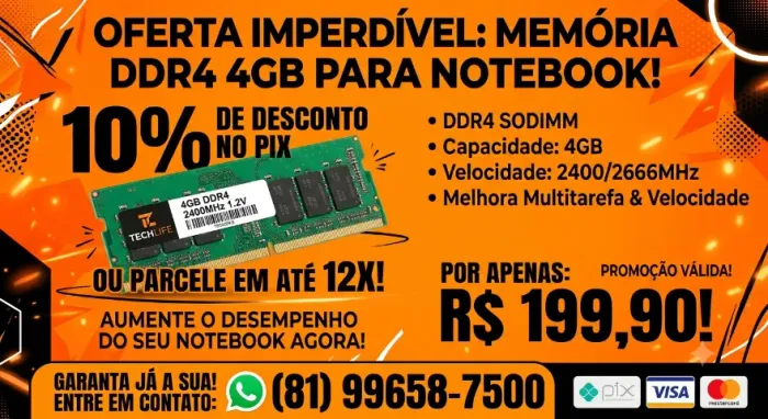 MEMORIA DDR4 4GB NOVAS - UNIDADE