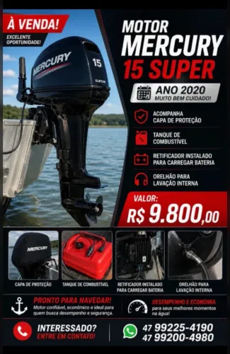 Motor de pipa Mercuri 15 super 2020