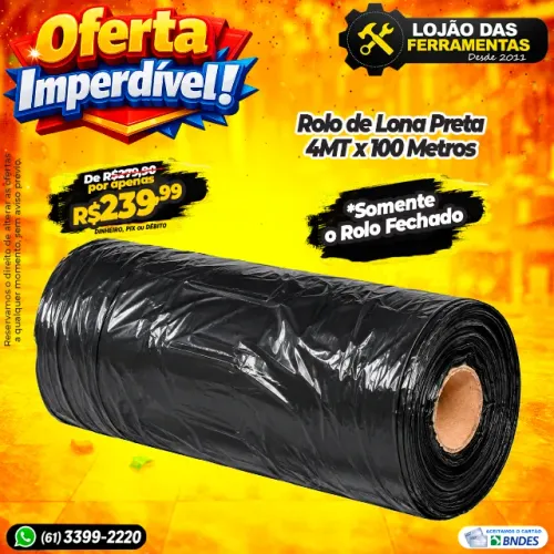 Rolo de Lona Preta 4MT x 100 Metros 