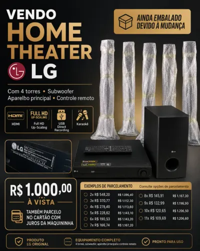 Título: Home Theater LG com 4 Torres, Subwoofer, DVD e Controle ? R$ 1.000