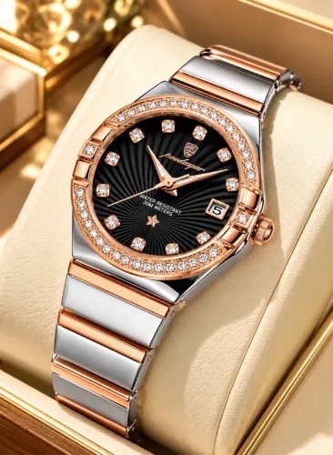 Relógio de pulso Feminino Poedagar Prateado/Rose Aço Inox PROVA D'ÁGUA Novo