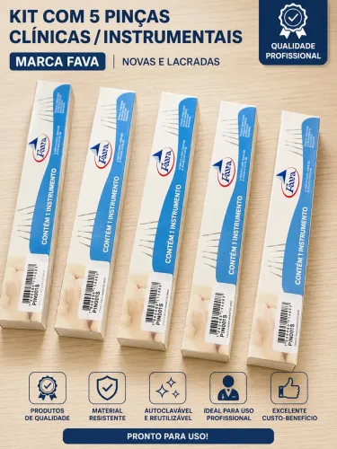 Kit com 5 Pinças Clínicas/Instrumentais Fava | Novas e Lacradas