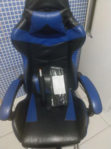 Cadeira Gamer Preta e Azul + Apoio para os Pés + Pistão Novo
