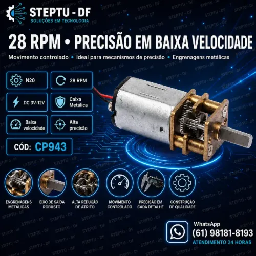 Motor de engrenagem N20 28 Rpm DC 3V-12V de baixa velocidade com caixa COD-CP943 