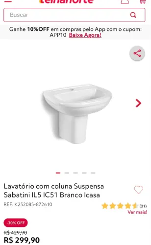 Pia com coluna para banheiro