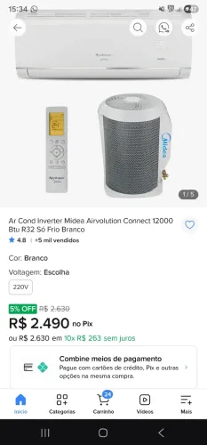 Ar-Condicionado Split Inverter 12000 BTUs Springer Midea Airvolution Connect High Wall Só