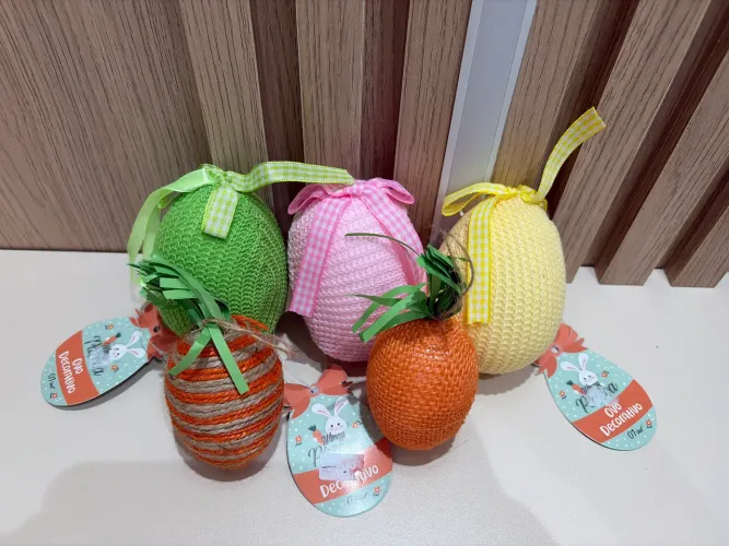 Kit 5 Ovos De Páscoa Decorativo Colorido Enfeite Pendurar