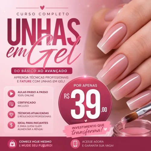 Curso de unhas em gel e extensão de cílios 