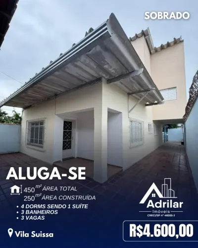 Sobrado para aluguel tem 250 metros quadrados com 4 quartos em Vila Suissa - Mogi das Cruz