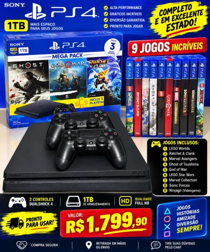 PS4 1TB (9 JOGOS)