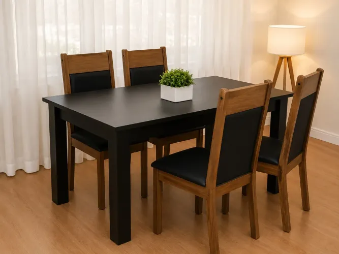 Mesa de Jantar Moderna 4 Lugares com 4 Cadeiras