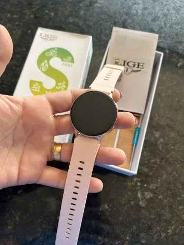 Smartwatch rosa feminino relógio inteligente 