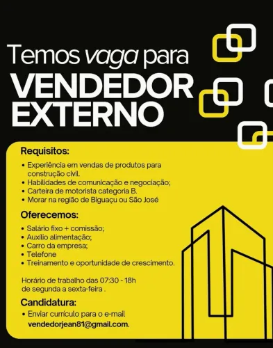 Vaga vendedor externo.