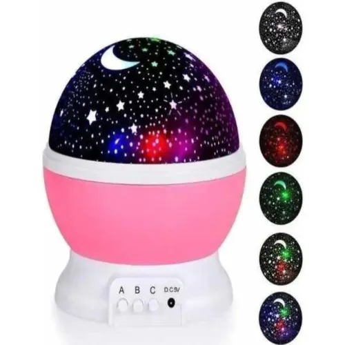 Luminária Estrelas Abajur Luz Lua Colorido Quarto Rosa