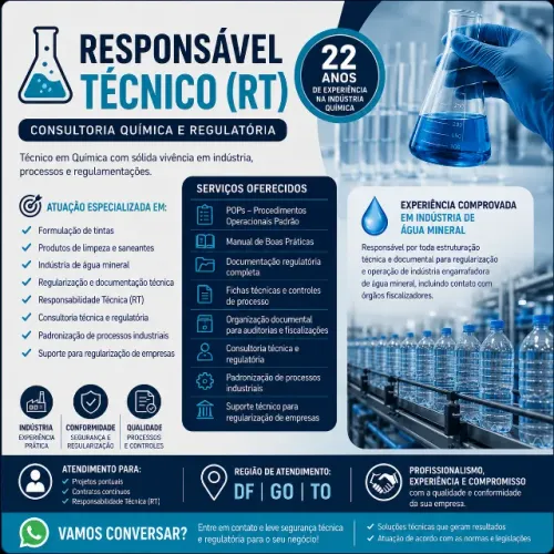 Químico | Responsável Técnico (RT) | 22 anos de experiência - Indústria Química