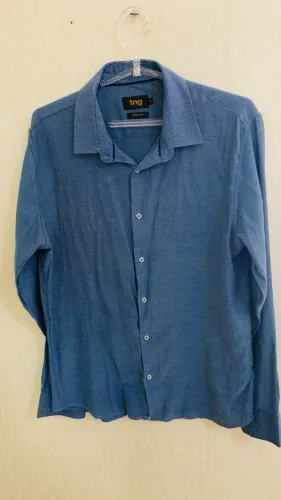 Camisa TNG Slim Fit Masculina Azul Manga Longa