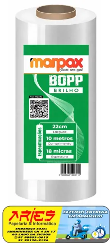 BOPP BRILHO PARA LAMINAÇÃO A4 18 MICRAS 22 CM X 10 METROS MARPAX BO0001 
