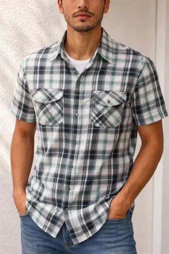 camisa masculina hering fashion xadrez verde e azul - tam m