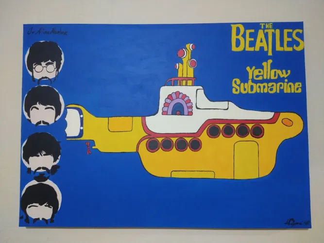 Quadro The Beatles Yellow Submarine pintado à mão 70cm x50cm (tela)