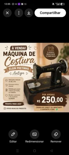 Vendo máquina de costura Elgin pretinha ela está bem conservada tem motor por 250
