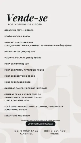 Vende se, Motivo de Viagem (CONFIRA ABAIXO)